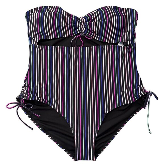 Decree XXL Strapless Medium Coverage One-Piece Swimsuit Striped Lace-Up Sides - Picture 1 of 6